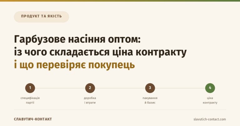 Гарбузове насіння оптом: ланцюг від специфікації через доробку і приймання до ціни контракту